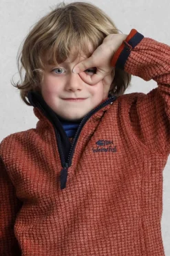 Weird Fish Kids Fleece & Hoodies|Archie Unisex Kids Eco 1/4 Zip Grid Fleece Chilli Red