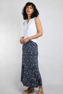 Weird Fish Skirts|Ares Printed Jersey A-Line Maxi Skirt Dark Navy