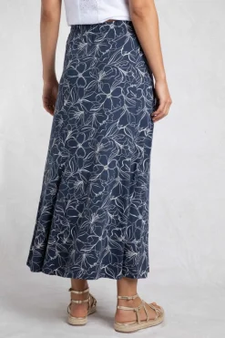 Weird Fish Skirts|Ares Printed Jersey A-Line Maxi Skirt Dark Navy