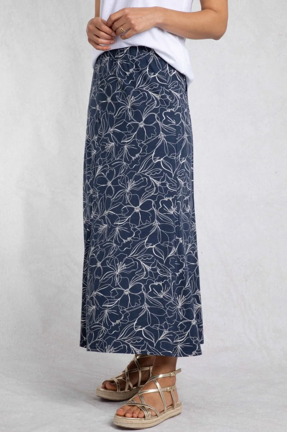 Weird Fish Skirts|Ares Printed Jersey A-Line Maxi Skirt Dark Navy