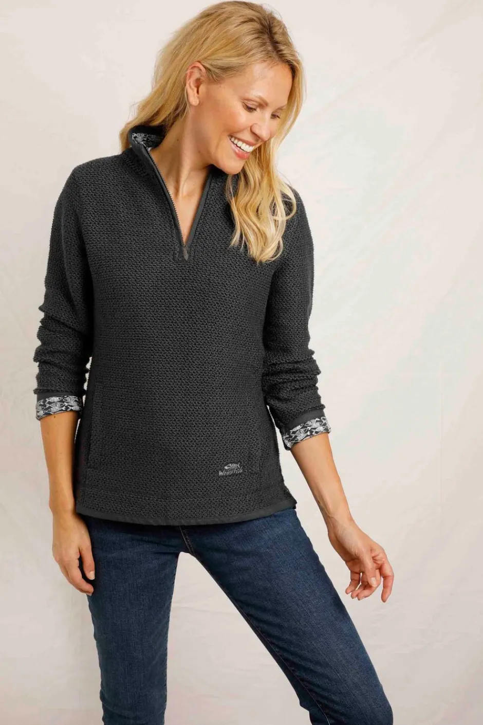 Weird Fish Sweatshirts & Hoodies|Aria 1/4 Zip Eco Macaroni Sweatshirt Navy