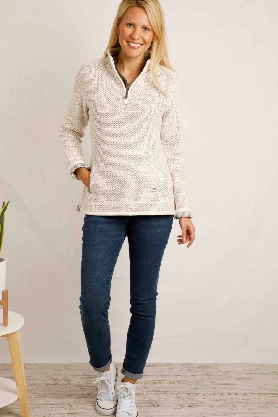 Weird Fish Sweatshirts & Hoodies|Aria 1/4 Zip Eco Macaroni Sweatshirt Ecru