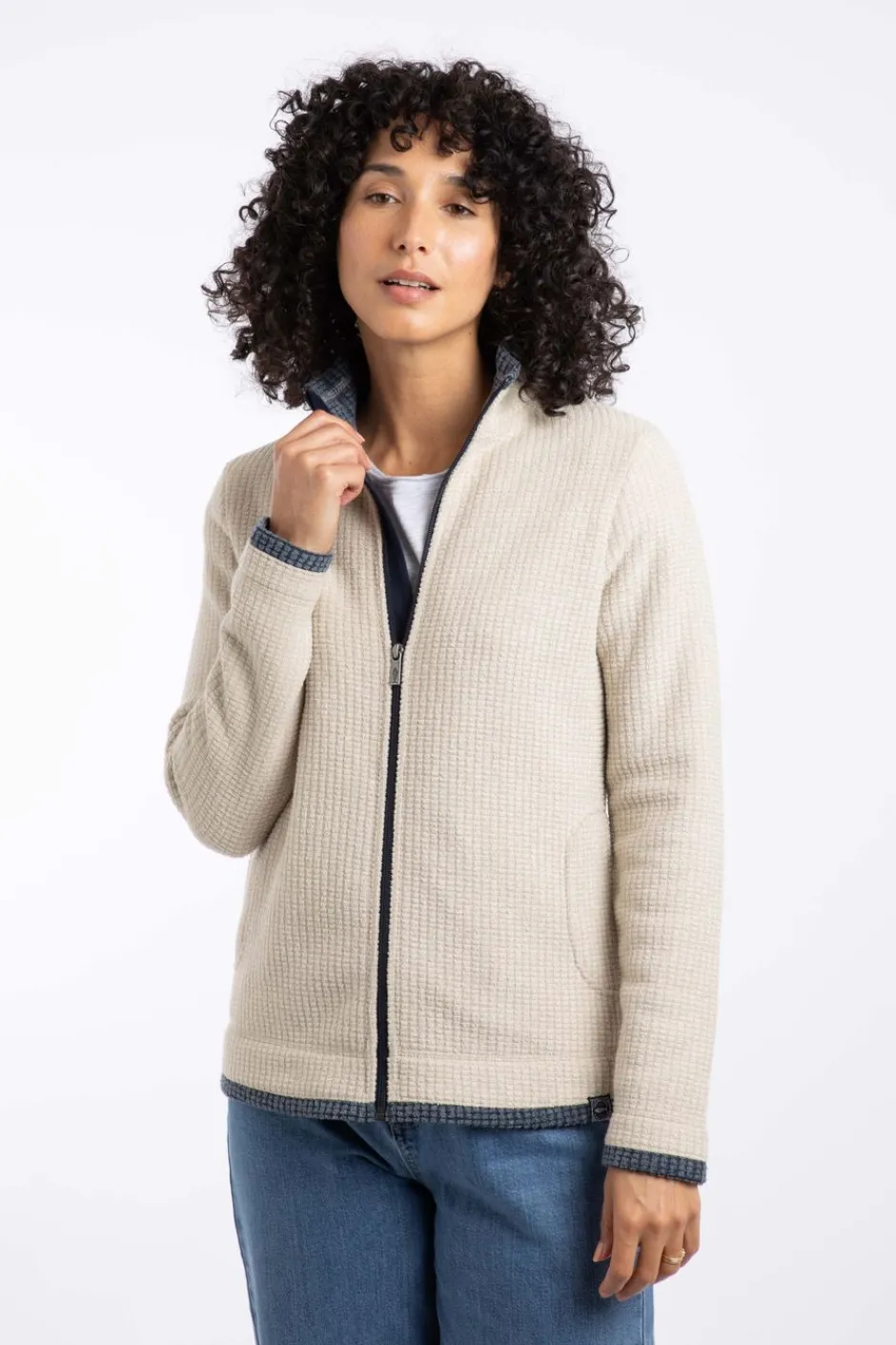 Weird Fish Fleece|Ariana Eco Full Zip Grid Fleece Ecru