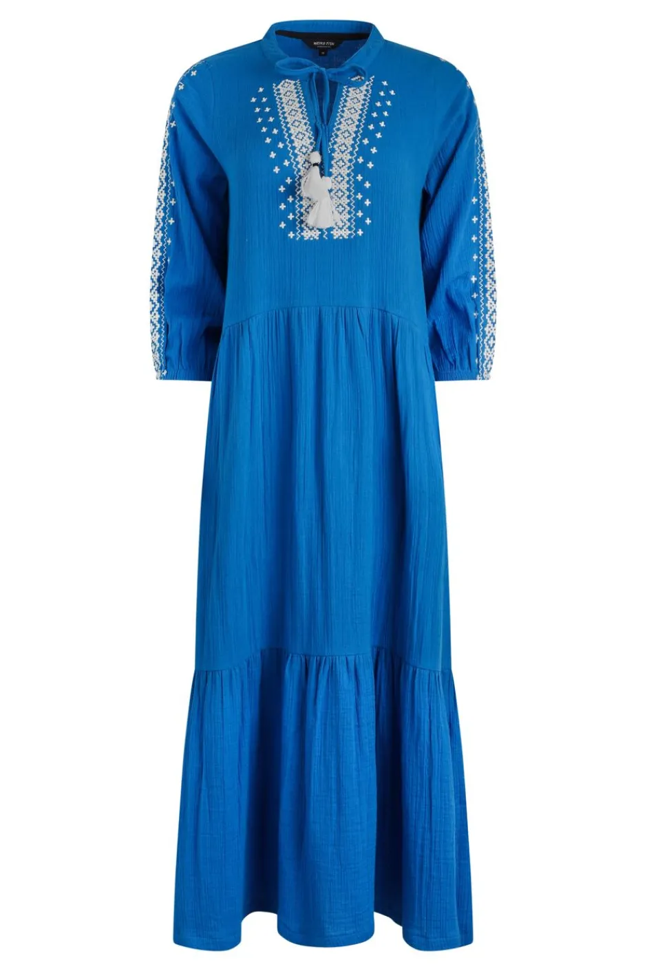 Weird Fish Dresses|Arles Organic Cotton Embroidered Double Cloth Dress Adriatic Blue