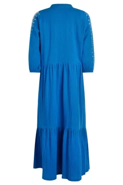 Weird Fish Dresses|Arles Organic Cotton Embroidered Double Cloth Dress Adriatic Blue