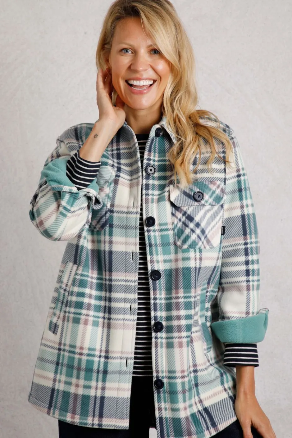 Weird Fish Shirts|Coats, Jackets And Gilets|Autumn Oversized Check Fleece Shacket Dark Jade