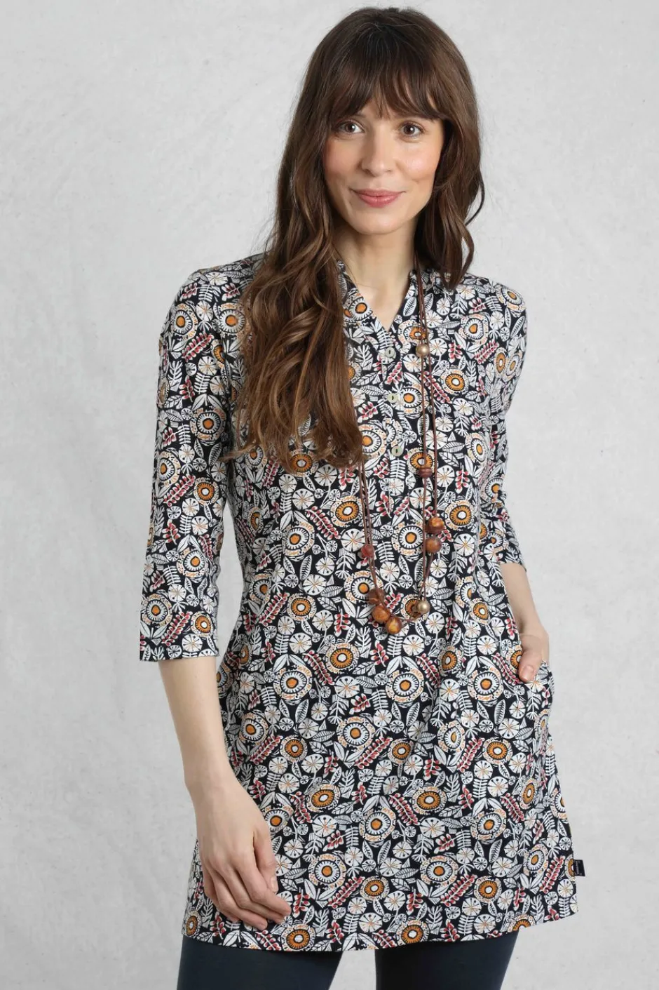 Weird Fish Tunics|Tops & T-Shirts|Ava Organic Cotton Printed Slub Tunic Navy