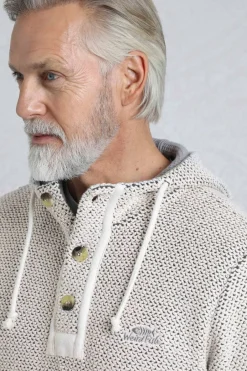 Weird Fish Sweatshirts & Hoodies|Bakersfield Button Neck Eco Macaroni Hoodie Ecru
