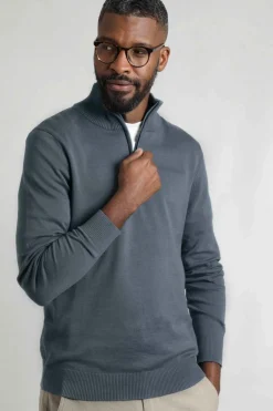 Weird Fish Jumpers & Knitwear|Baxter Fine Knit 1/4 Zip Jumper Blue Mirage