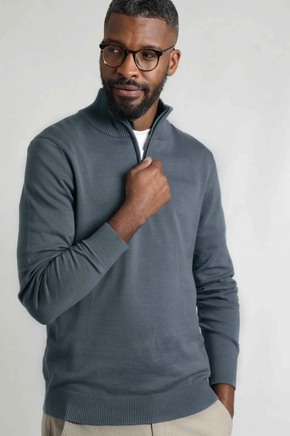 Weird Fish Jumpers & Knitwear|Baxter Fine Knit 1/4 Zip Jumper Blue Mirage