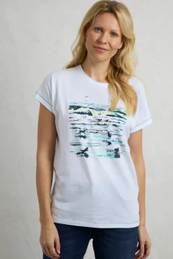 Weird Fish Tunics|Tops & T-Shirts|Beach Run Organic Cotton Front Print Graphic T-Shirt White