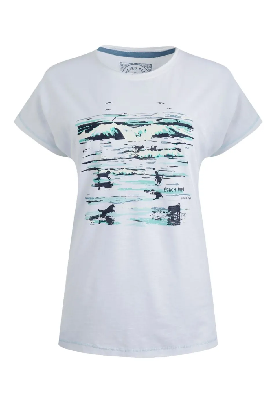 Weird Fish Tunics|Tops & T-Shirts|Beach Run Organic Cotton Front Print Graphic T-Shirt White