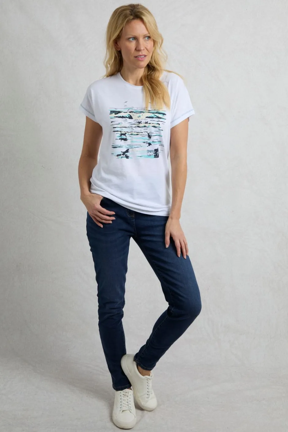 Weird Fish Tunics|Tops & T-Shirts|Beach Run Organic Cotton Front Print Graphic T-Shirt White