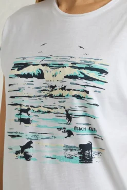 Weird Fish Tunics|Tops & T-Shirts|Beach Run Organic Cotton Front Print Graphic T-Shirt White