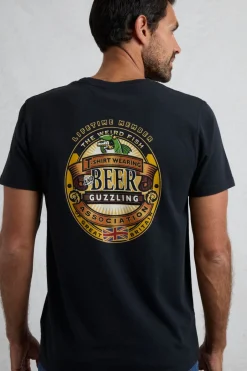 Weird Fish T-Shirts|Beer Guzzling Back Print Artist T-Shirt Black