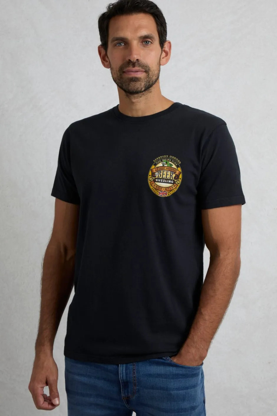 Weird Fish T-Shirts|Beer Guzzling Back Print Artist T-Shirt Black