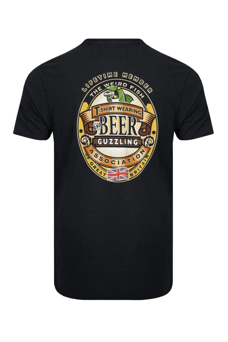 Weird Fish T-Shirts|Beer Guzzling Back Print Artist T-Shirt Black