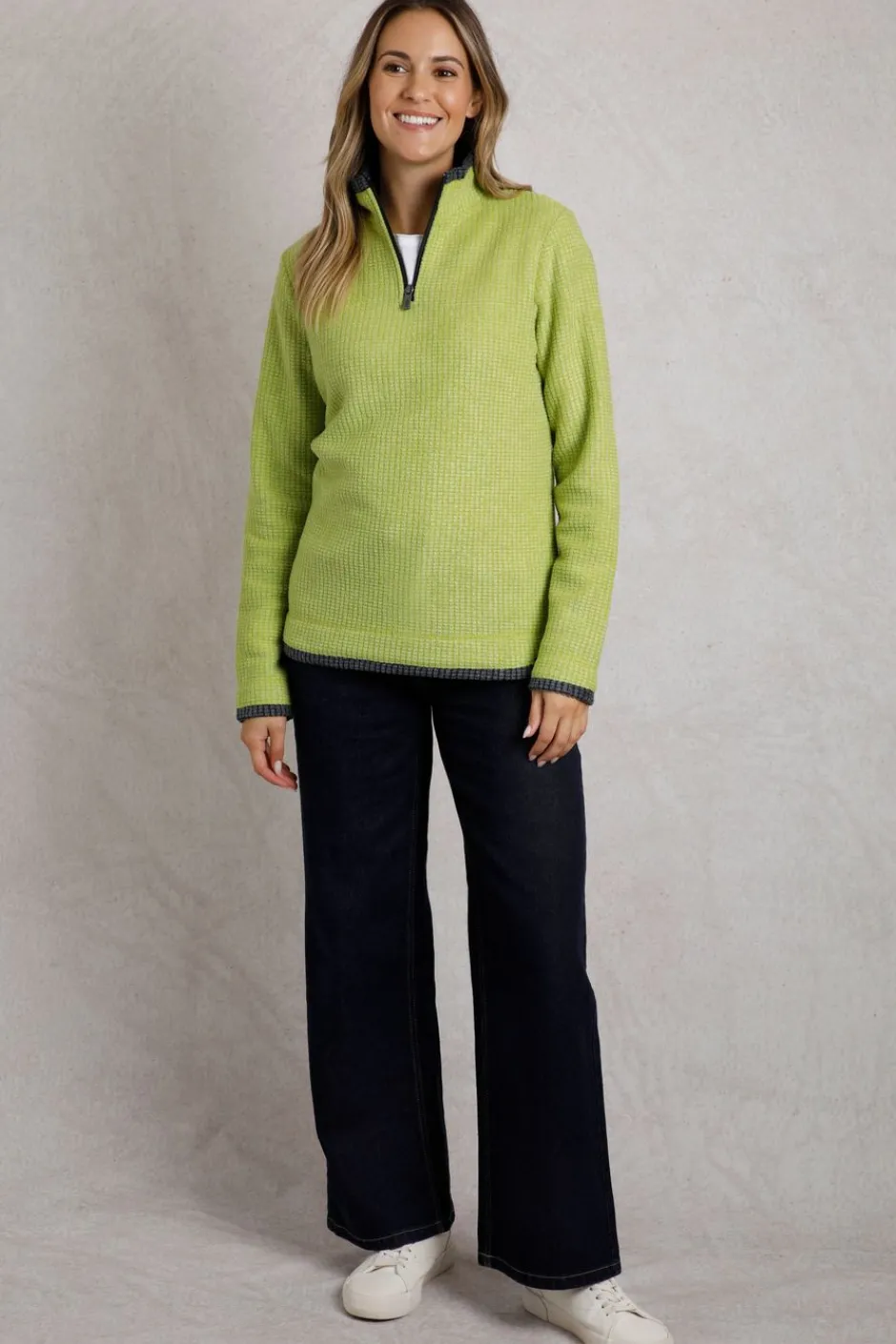Weird Fish Fleece|Beye Eco 1/4 Zip Grid Fleece Tarragon