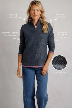 Weird Fish Fleece|Beye Eco 1/4 Zip Grid Fleece Navy