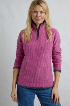 Weird Fish Fleece|Beye Eco 1/4 Zip Grid Fleece Dark Raspberry
