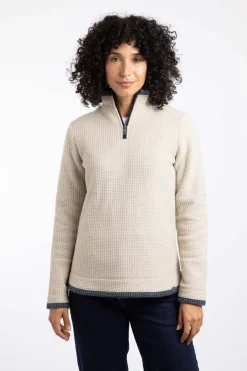Weird Fish Fleece|Beye Eco 1/4 Zip Grid Fleece Ecru