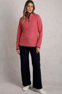 Weird Fish Fleece|Beye Eco 1/4 Zip Grid Fleece Barberry Red Marl
