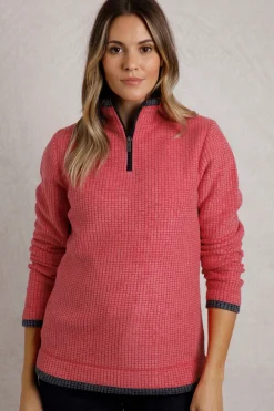 Weird Fish Fleece|Beye Eco 1/4 Zip Grid Fleece Barberry Red Marl