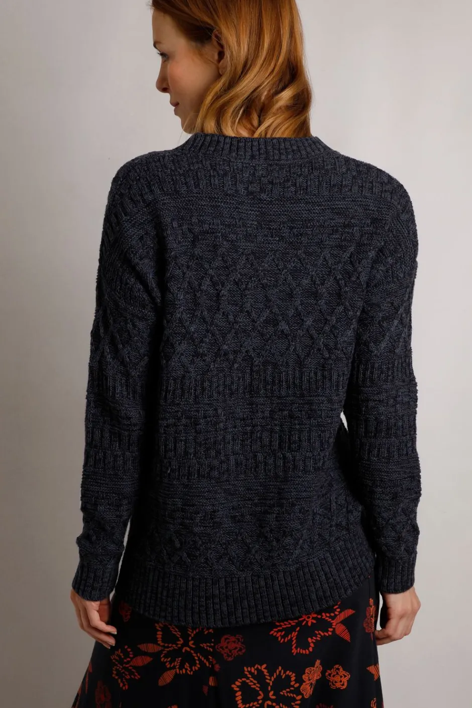 Weird Fish Jumpers & Cardigans|Knitwear|Beyonne Eco Mixed Stitch Jumper Navy