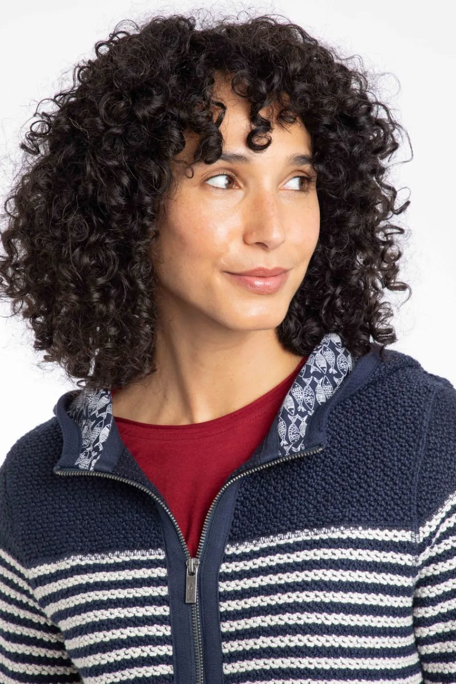 Weird Fish Sweatshirts & Hoodies|Bianca Full Zip Stripe Eco Macaroni Hoodie Navy