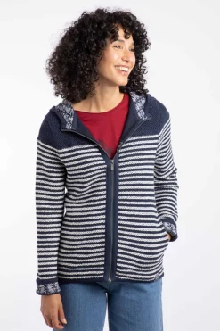 Weird Fish Sweatshirts & Hoodies|Bianca Full Zip Stripe Eco Macaroni Hoodie Navy