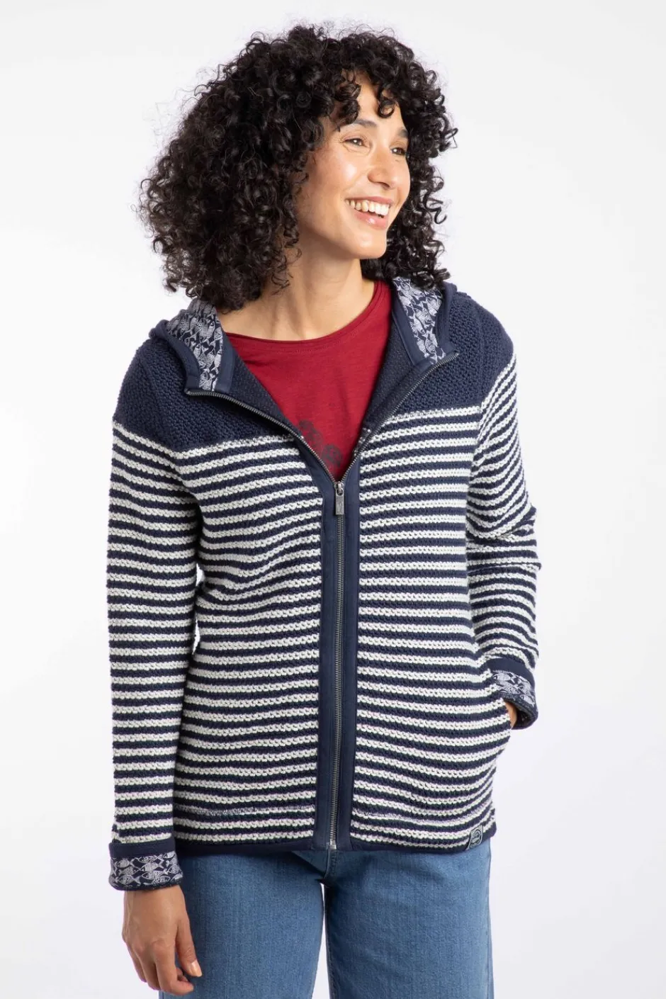Weird Fish Sweatshirts & Hoodies|Bianca Full Zip Stripe Eco Macaroni Hoodie Navy