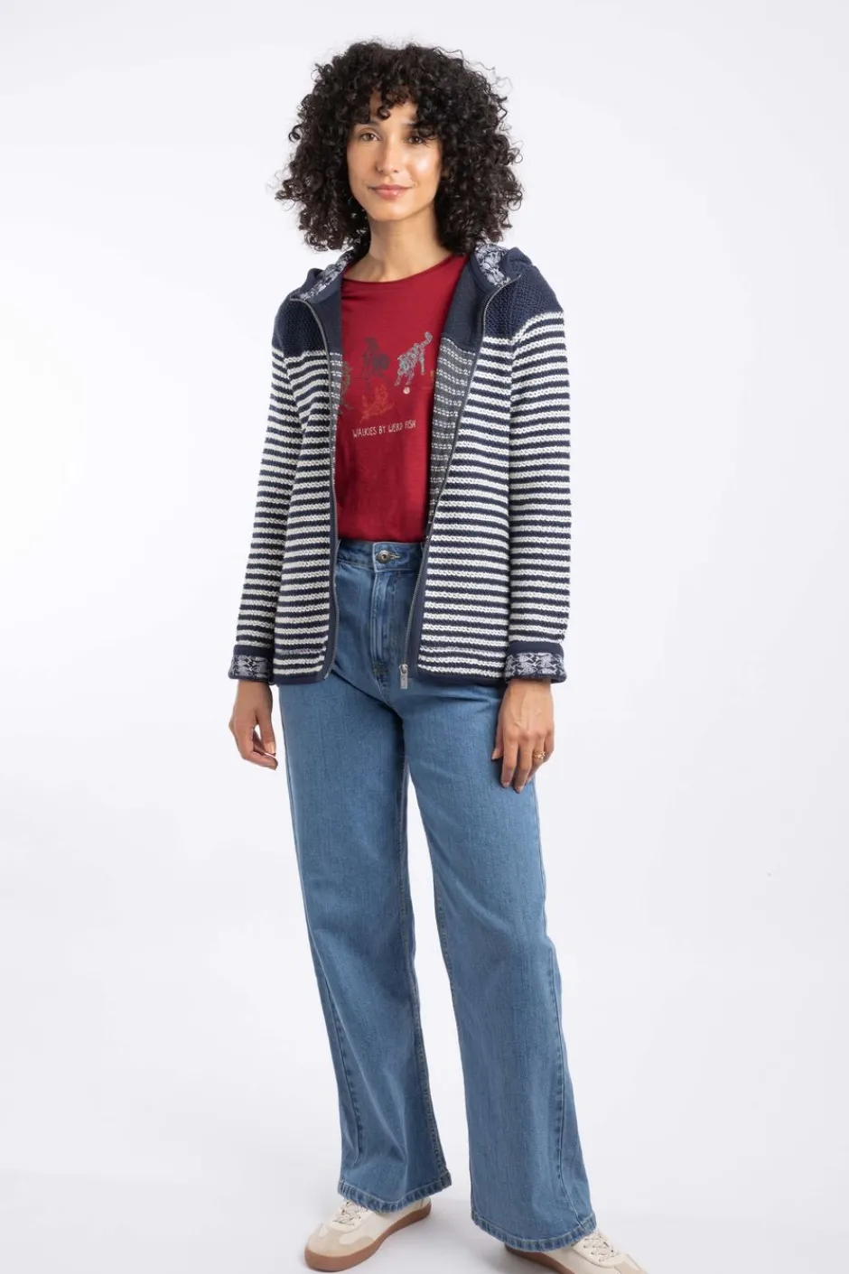 Weird Fish Sweatshirts & Hoodies|Bianca Full Zip Stripe Eco Macaroni Hoodie Navy