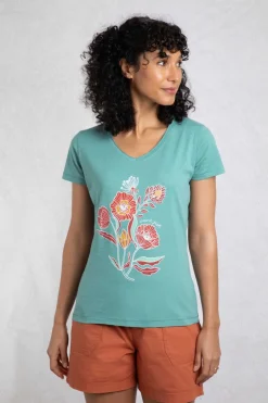 Weird Fish Tunics|Tops & T-Shirts|Botanic Organic Cotton V Neck Front Print T-Shirt Viridis