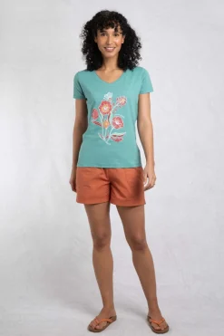 Weird Fish Tunics|Tops & T-Shirts|Botanic Organic Cotton V Neck Front Print T-Shirt Viridis
