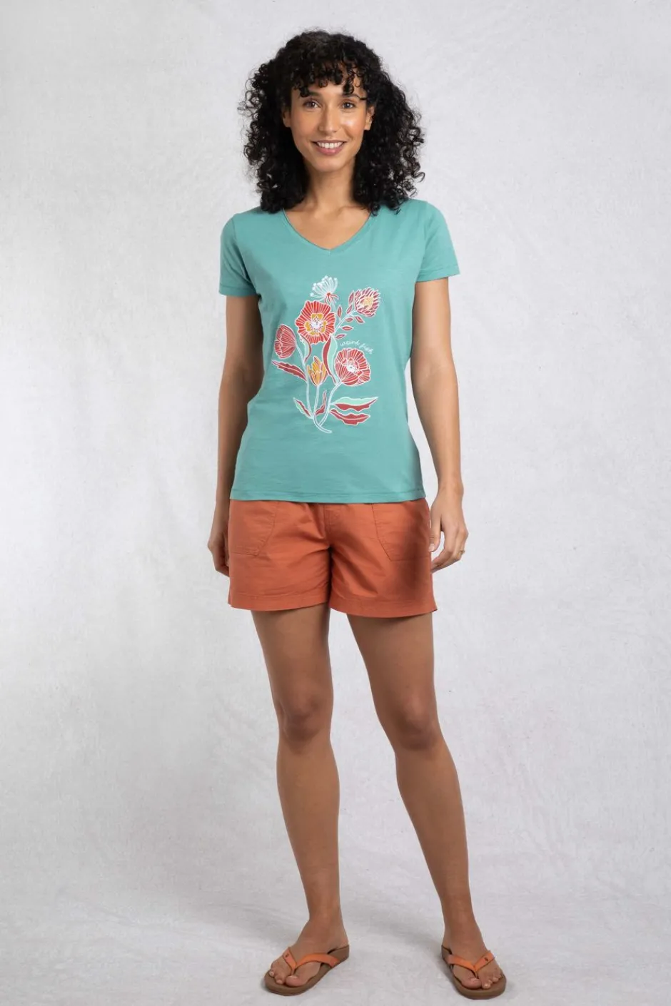 Weird Fish Tunics|Tops & T-Shirts|Botanic Organic Cotton V Neck Front Print T-Shirt Viridis