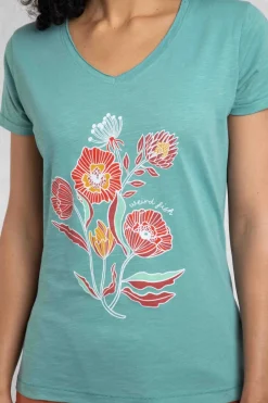 Weird Fish Tunics|Tops & T-Shirts|Botanic Organic Cotton V Neck Front Print T-Shirt Viridis