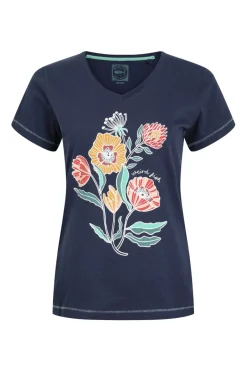 Weird Fish Tunics|Tops & T-Shirts|Botanic Organic Cotton V Neck Front Print T-Shirt Dark Blue