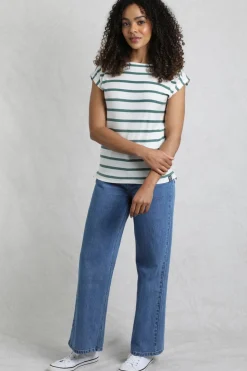 Weird Fish Tunics|Tops & T-Shirts|Bowe Organic Cotton Striped Jersey T-Shirt Mineral Blue