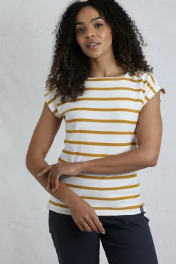 Weird Fish Tunics|Tops & T-Shirts|Bowe Organic Cotton Striped Jersey T-Shirt Deep Amber