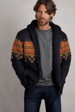 Weird Fish Sweatshirts & Hoodies|Jumpers & Knitwear|Bradwood Borg Lined Fair Isle Knit Full Zip Hoodie Midnight