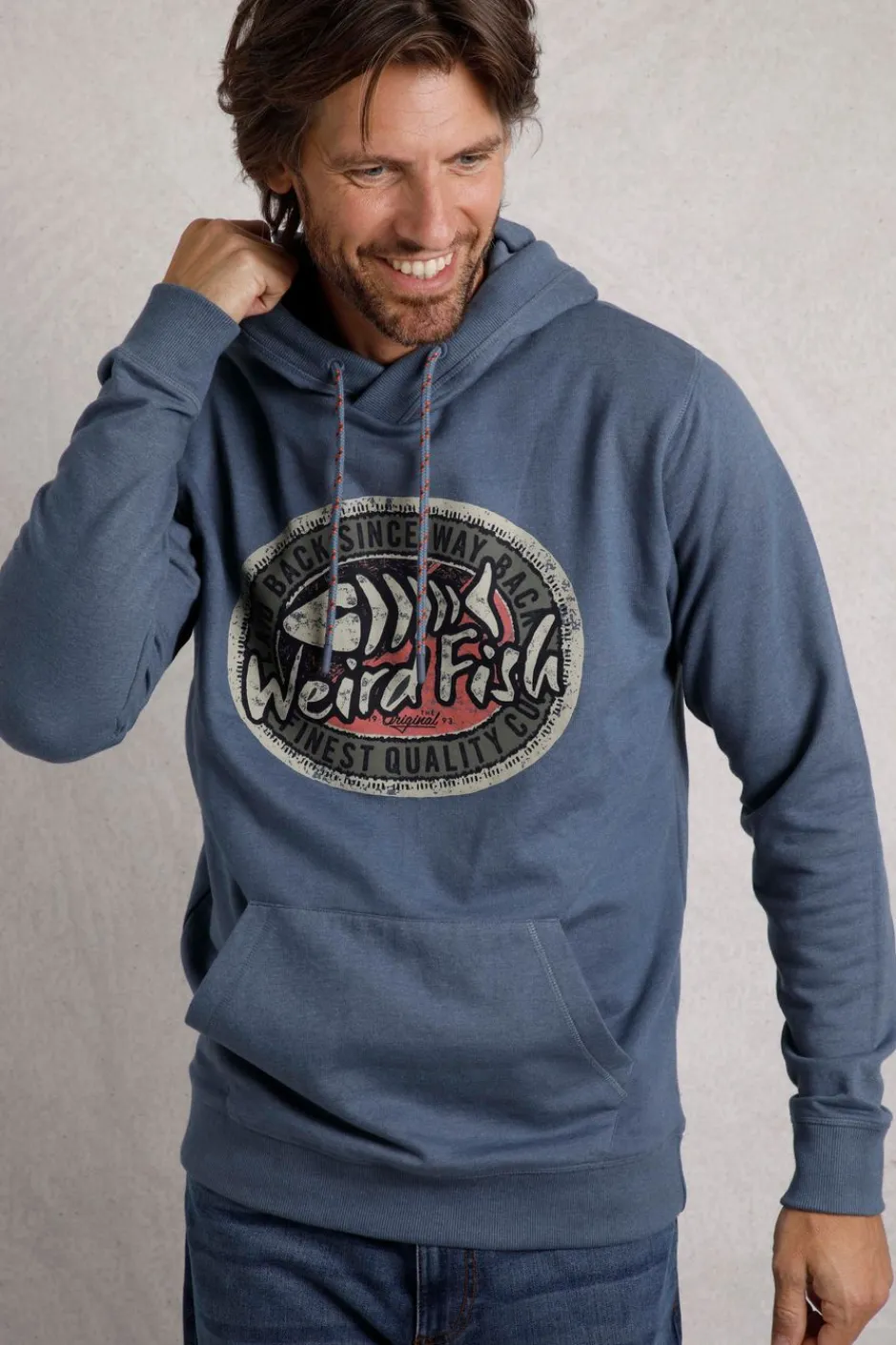 Weird Fish Sweatshirts & Hoodies|Bryant Front Print Graphic Popover Hoodie Mid Blue