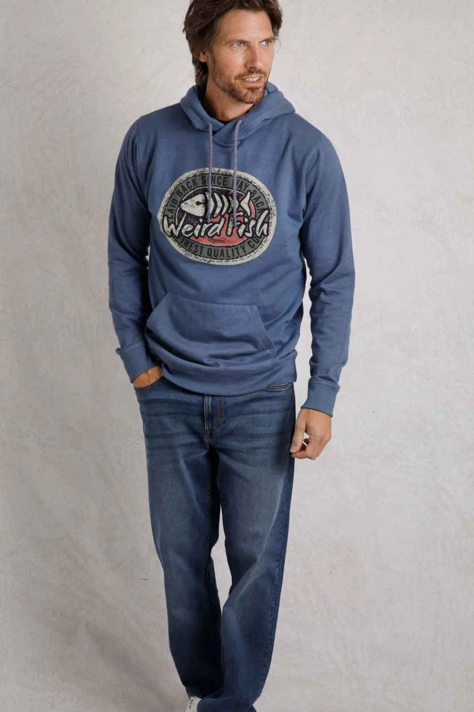 Weird Fish Sweatshirts & Hoodies|Bryant Front Print Graphic Popover Hoodie Mid Blue