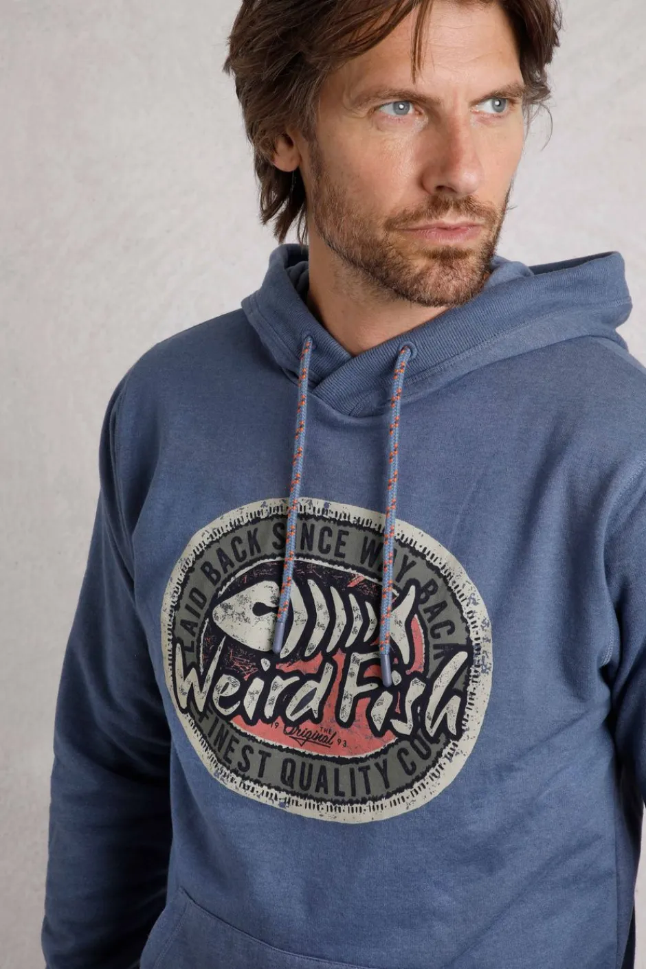 Weird Fish Sweatshirts & Hoodies|Bryant Front Print Graphic Popover Hoodie Mid Blue