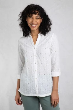 Weird Fish Tunics|Tops & T-Shirts|Camille Organic Cotton Broidery Shirt White