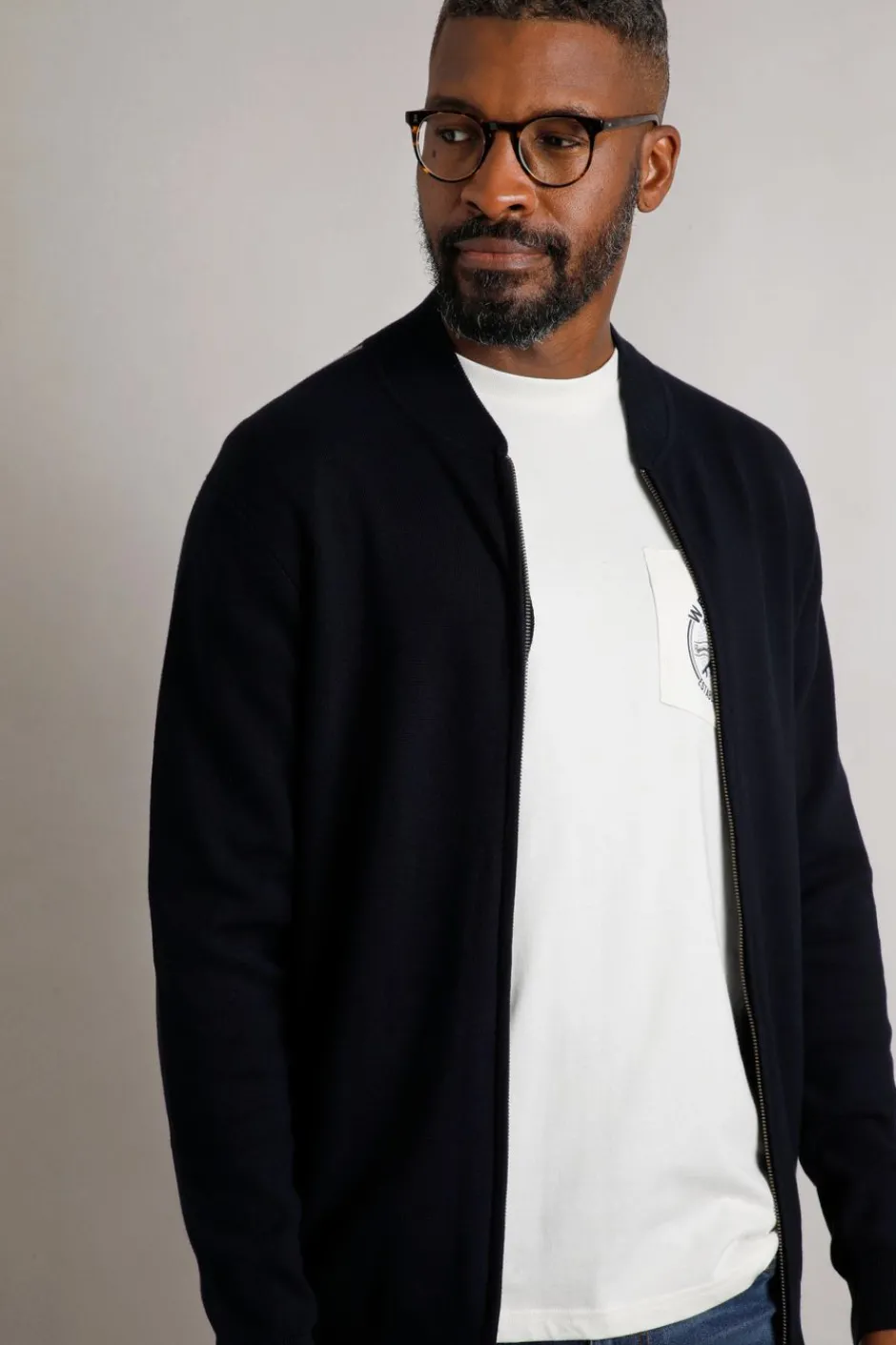 Weird Fish Coats, Jackets And Gilets|Carter Knitted Full Zip Bomber Jacket Midnight