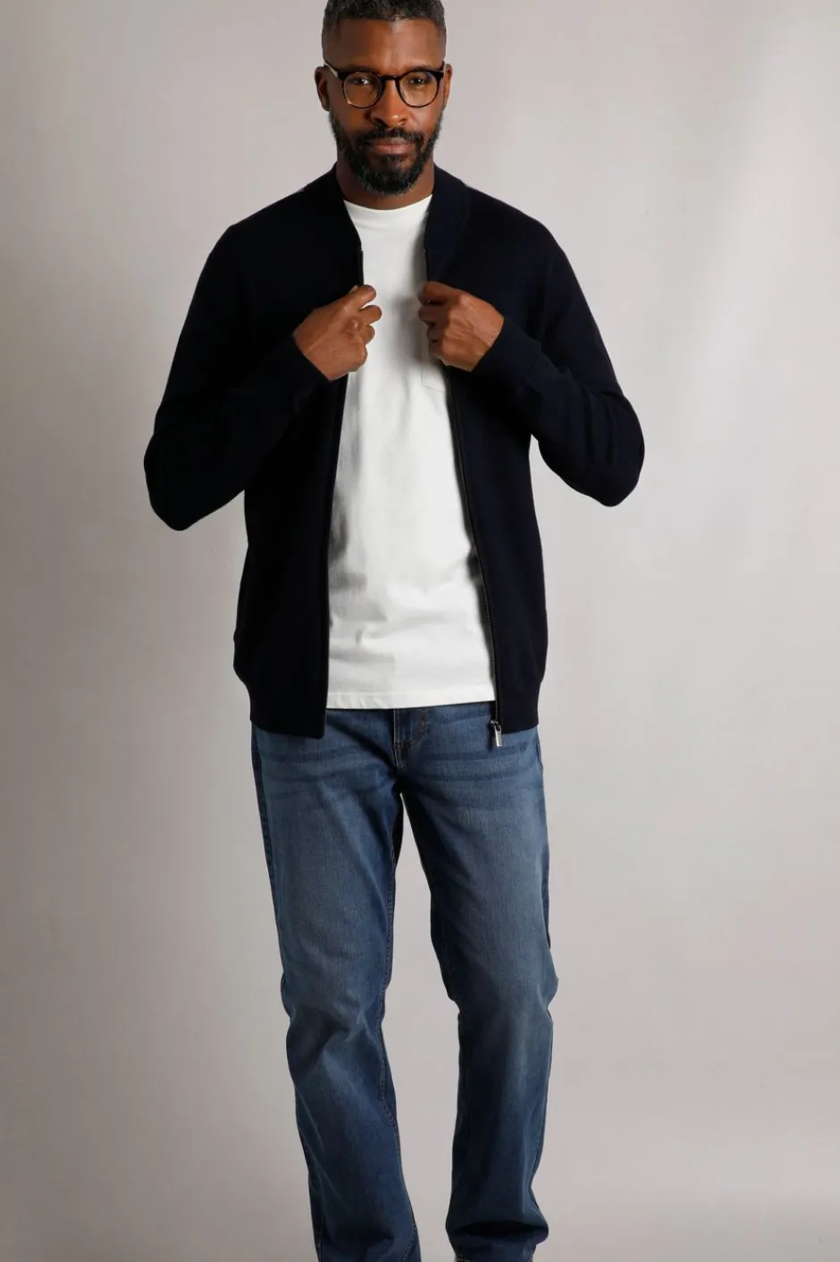 Weird Fish Coats, Jackets And Gilets|Carter Knitted Full Zip Bomber Jacket Midnight