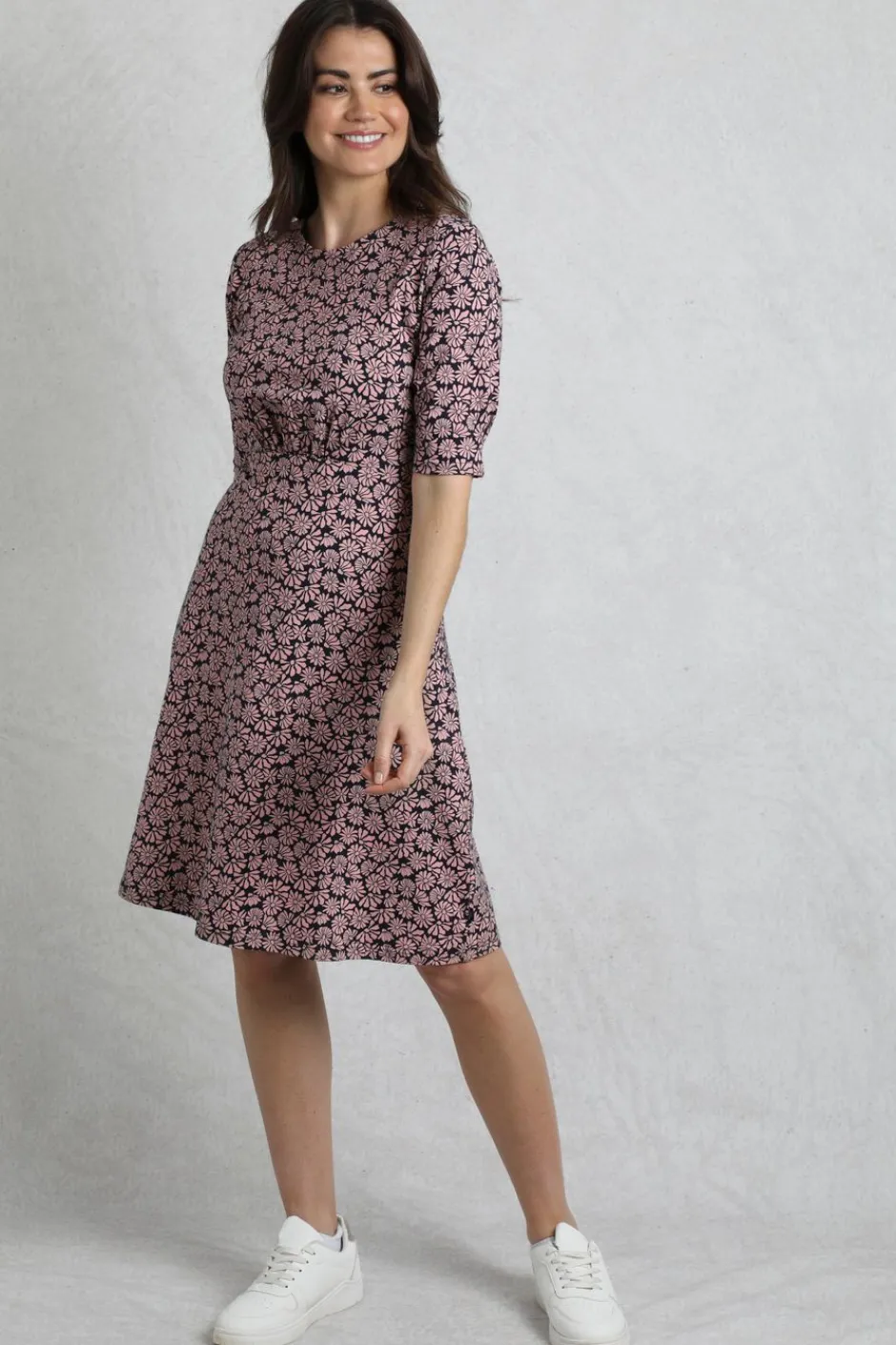 Weird Fish Dresses|Cassandra Organic Cotton Jersey Swing Dress Tea Rose