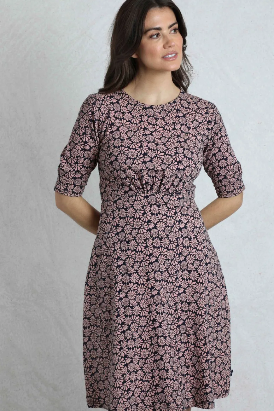 Weird Fish Dresses|Cassandra Organic Cotton Jersey Swing Dress Tea Rose