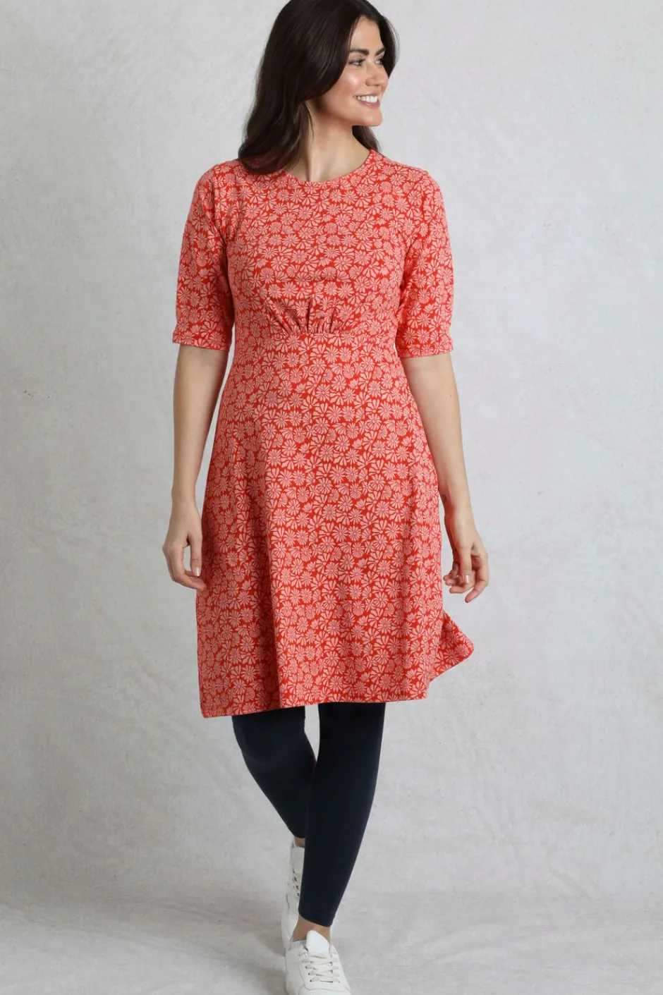Weird Fish Dresses|Cassandra Organic Cotton Jersey Swing Dress Crimson