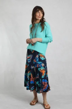 Weird Fish Skirts|Cassis Lenzing EcoVero™ Printed Viscose Tiered Skirt Dark Blue